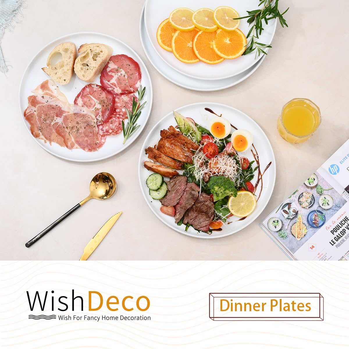 White Dinner Plates Set of 4, Ceramic Dining Plates 10.5 inch, Large Salad Plate, Porcelain Kitchen Plate for Pizza, Steak, Microwave and Dishwasher Safe | Large Salad Plate, Porcelain Kitchen Plate for Pizza, Steak, Microwave Safe