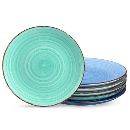 vancasso Bonita 10.5 Inch Ceramic Dinner Plates Set of 6, Cool Colors | Microwave and Oven Safe, Durable Glaze Resists Scratches and Chips, Set of 6 Stackable, Colorful Bonita Design, Salad Plates