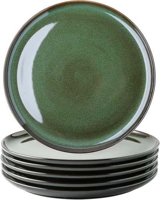 LERATIO Ceramic Dinner Plates Set of 4,10.5 Inch Reactive Glaze Plate Sets | Porcelain Modern Shape Dinnerware Dishes Set for Kitchen,Microwave&Dishwasher&Oven Safe,Scratch Resistant-Green