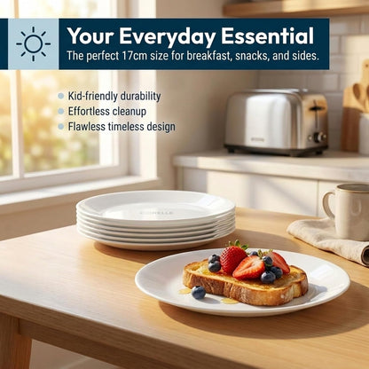 Corelle Vitrelle 6-Piece Salad Appetizer Plate Set Triple Layer Glass and Chip Resistant, 6-3/4-Inch Lightweight Round Plates, Winter Frost White