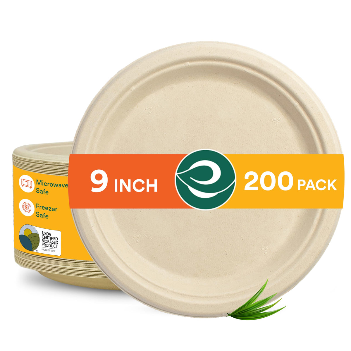 ECO SOUL 9 Inch Disposable Bagasse Paper Plates (100 Pack, Round) | Natural, Compostable, 100% Virgin Bagasse Pulp, Heavy Duty, Biodegradable, Microwave Safe, Food Safe, Eco-Friendly