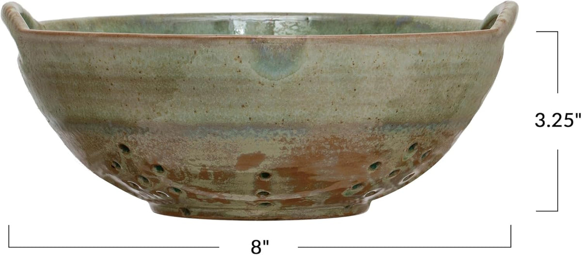 Creative Co-Op Stoneware Berry Bowl with Handles, Aqua Reactive Glaze