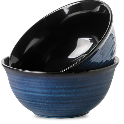 Hasense Ceramic Soup Bowls Set of 4, 40 Ounce Large Cereal Bowls for Kitchen, 7 Inch Serving Bowls for Salad Pasta Ramen Pho Popcorn, Dishwasher Microwave Safe, Navy Blue