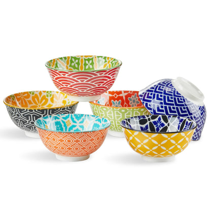 Metahom Ceramic Cereal Bowls, 23 Oz Colorful Soup Bowls, Deep Porcelain Bowl Set for Salad, Dessert, Pasta, Ice Cream,Set of 6
