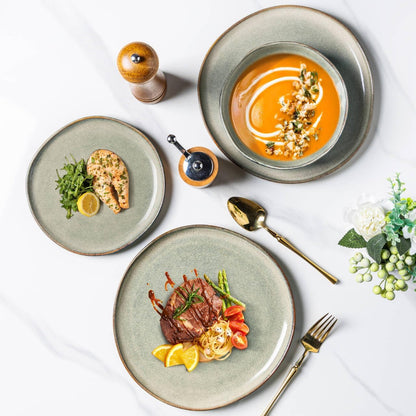 AmorArc Ceramic Dinner Plates Set of 6, 10.5 Inch Stoneware Plates Set | Handmade Reactive Glaze Plates, Rustic Shape Dinnerware Dish Set for Kitchen, Microwave & Dishwasher Safe, Scratch Resistant