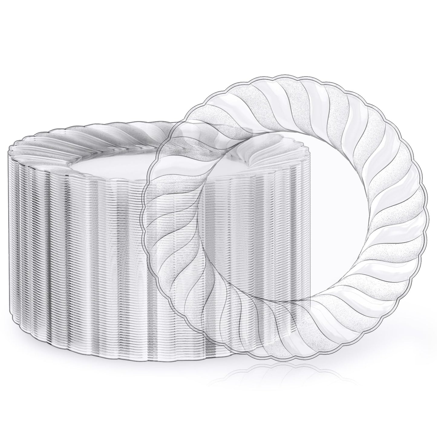 FOCUSLINE 100 Count 6 Inch Clear Plastic Plates, Disposable Heavy Duty Salad Dessert Plates- Premium Hard Plastic Plate Fancy Disposable Clear Plate for Weddings, Parties and Events