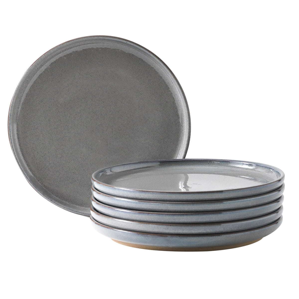 Ceramic Dinner Plates Set of 4 with High Edges, 10 Inch Glacier White Plates for Salad, Pasta and Steak, Oven＆Dishwasher Safe, Stoneware Plates with Matte Terracotta Base, Porcelain,Scratch Resistant