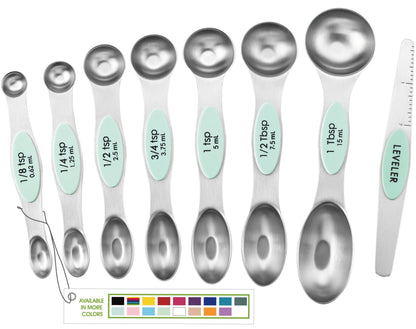 Spring Chef Stainless Steel Magnetic Measuring Spoons Set of 8, Black | Dual Sided Metal Teaspoon & Tablespoon Measuring Spoons with Leveler for Dry & Liquid Ingredients, Nesting, Dishwasher Safe