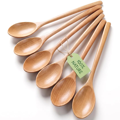 HAKSEN 2 PCS Wooden Cooking Spoons, Natural Acacia Wood Kitchen Utensil | 12 Inch Wooden Mixing Spoons for Baking, Tasting, Stirring Food, Comfort Grip, Durable, Kitchen Cooking Gifts for Women