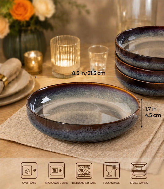 8.5" Ceramic Pasta Bowls Set of 4, Salad Bowls | Versatile Serving Bowls for Pasta, Salad, Fruit & Noodles, Housewarming & Wedding Gift, Mocha Brown
