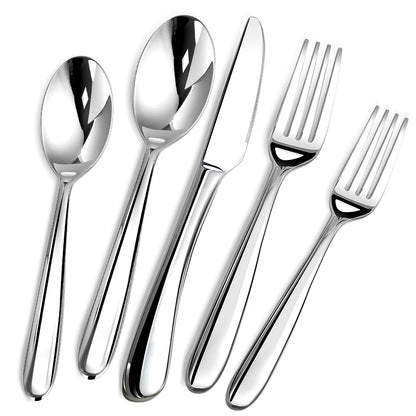 Silverware Set for 8, 40 Piece Stainless Steel Flatware Utensil Cutlery Set | Heavy Duty Steak Knife Fork and Spoon, Dishwasher Safe, Gift Package for Wedding Housewarming