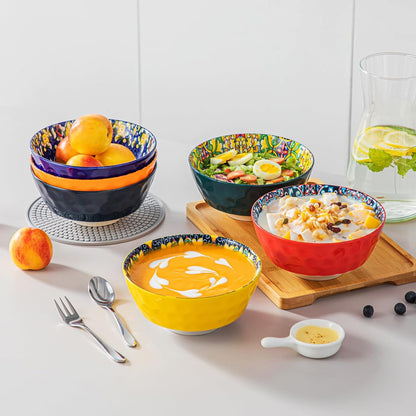 vancasso 26 Oz Ceramic Cereal Bowls Set of 6, Bohemian Soup Salad Bowls | Microwave and Dishwasher Safe, Handcrafted Bohemian Design with Vibrant Glaze, Versatile for Soup, Salad, Pasta, Cereal