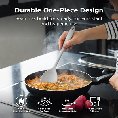 Kitchen Mama DuoEssentials Ladle & Cooking Spoon Set, Metal Gray | Silicone, Heat Resistant, One-Piece Design, For Nonstick Cookware, For Soup, Stirring, Serving & Sauteing