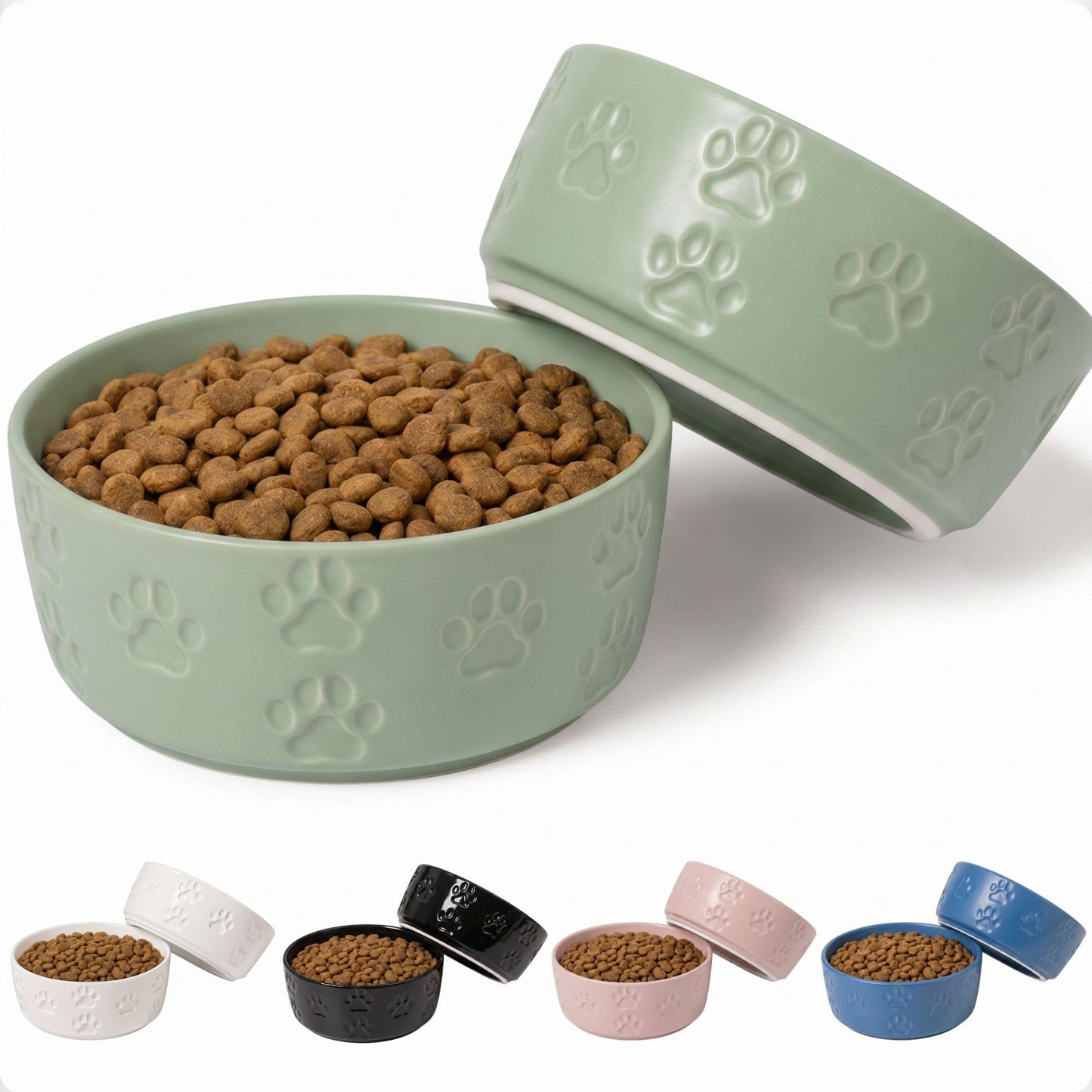 Ceramic Dog Bowl Set of 2 with Anti-Skid Base, 5.5"W x 2"H, 2 Cup Capacity | Thick Ceramic, Dishwasher Safe, Anti-Skid Rubber Base, 2 Cups per Bowl, Ceramic Food and Water Bowls Set of 2 for Small Dogs