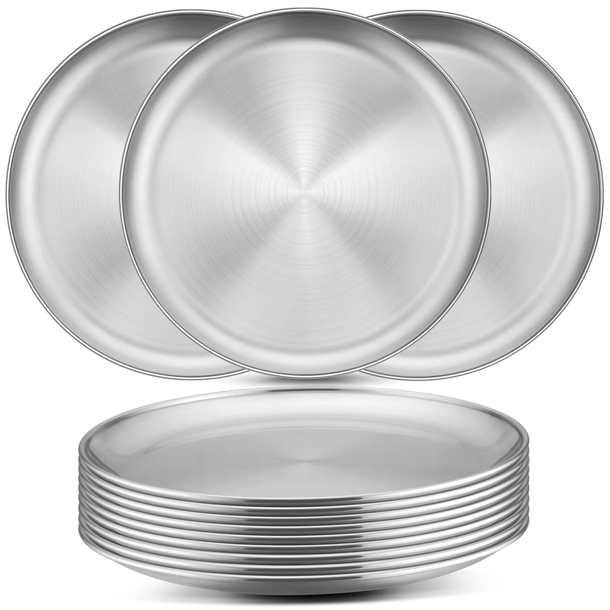 Homikit 6 Pack Stainless Steel Plate Set, 10.2 Inch Metal Dinner Plates for Kids Children Adult, Round Camping Plates for Serving Dishes Dessert Salad, Reusable & Unbreakable, Dishwasher Safe