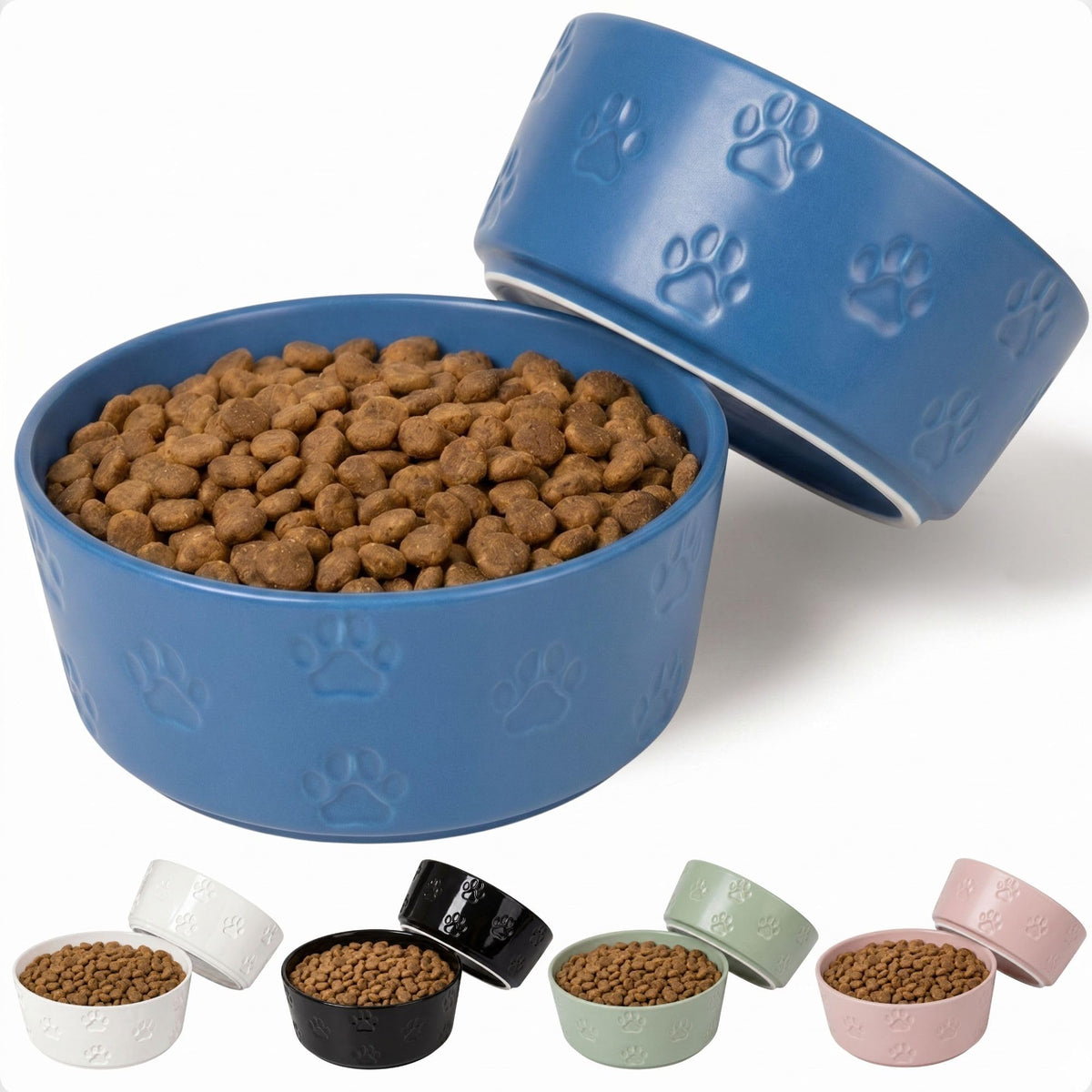 Ceramic Dog Bowl Set of 2 with Anti-Skid Base, 5.5"W x 2"H, 2 Cup Capacity | Thick Ceramic, Dishwasher Safe, Anti-Skid Rubber Base, 2 Cups per Bowl, Ceramic Food and Water Bowls Set of 2 for Small Dogs