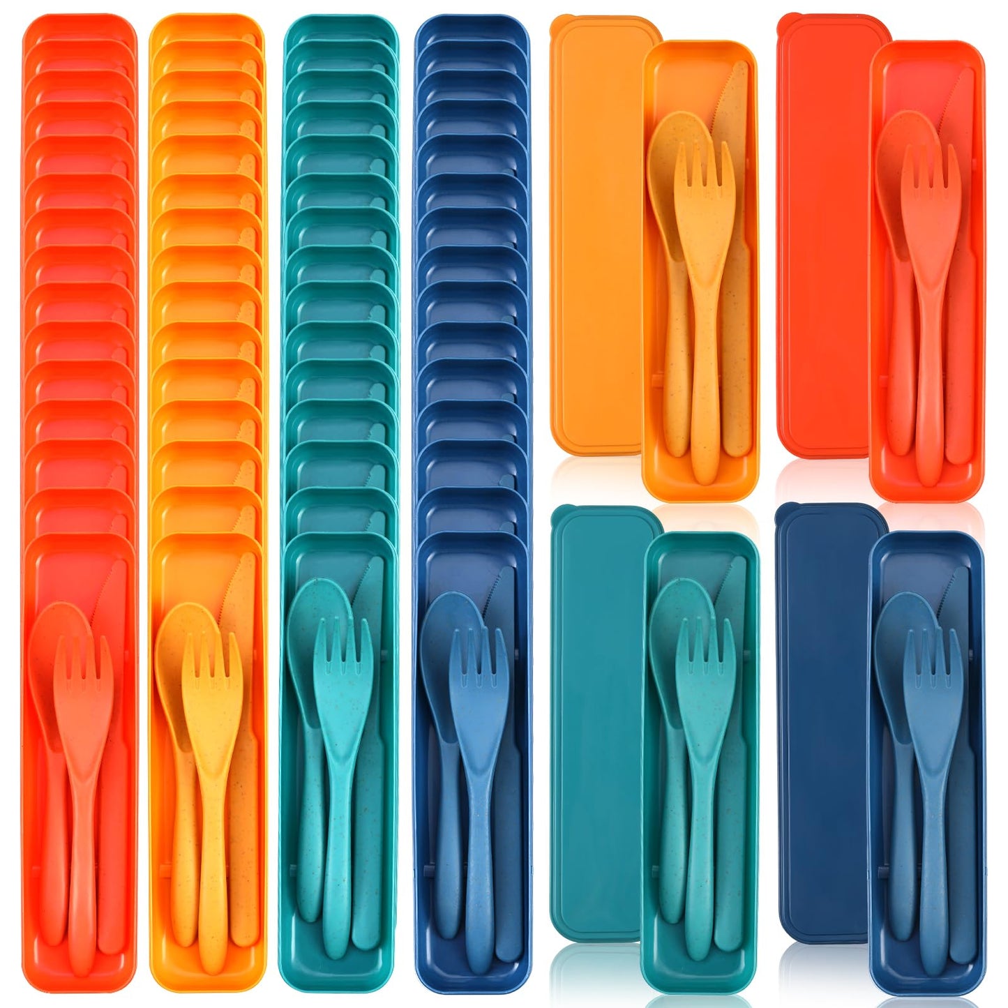 Jinei Reusable Travel Utensils Set Wheat Straw with Case,Bright | Portable Cutlery for Kids Adults, Eco-friendly Flatware for Camping Lunch School, 3-piece Spoon Fork Knife, Storage Case