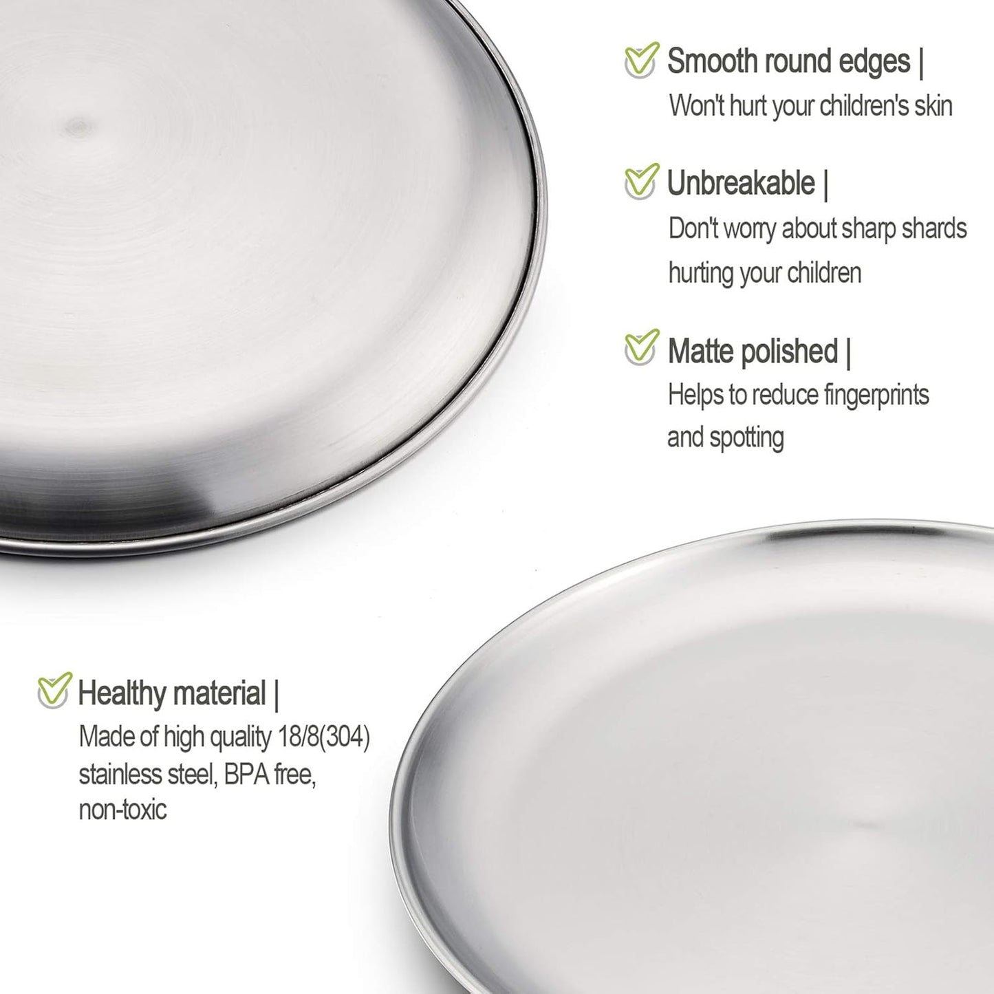 HaWare 18/8 Stainless Steel Plates for Kids, 8" Baby Feeding Plates for 6 | Metal 304 Dinner Dishes for Toddlers Children, Feeding Serving Camping Plates, Reusable and Dishwasher Safe, 6-Piece
