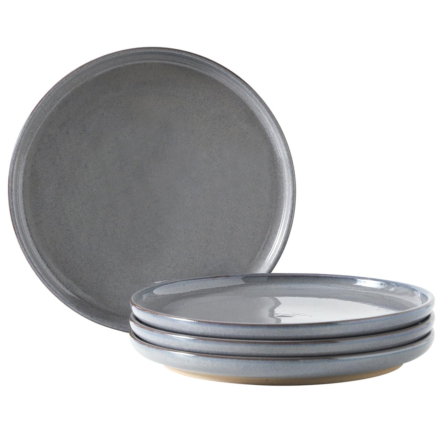Ceramic Dinner Plates Set of 4 with High Edges, 10 Inch Glacier White Plates for Salad, Pasta and Steak, Oven＆Dishwasher Safe, Stoneware Plates with Matte Terracotta Base, Porcelain,Scratch Resistant