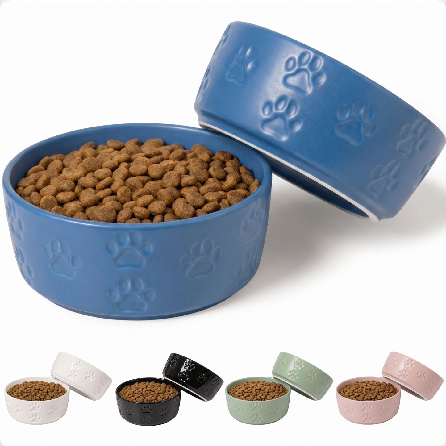 Ceramic Dog Bowl Set of 2 with Anti-Skid Base, 5.5"W x 2"H, 2 Cup Capacity | Thick Ceramic, Dishwasher Safe, Anti-Skid Rubber Base, 2 Cups per Bowl, Ceramic Food and Water Bowls Set of 2 for Small Dogs