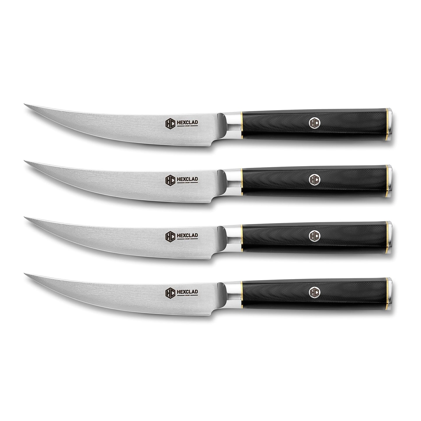 HexClad Espresso 4 Piece Damascus Steel Steak Knife Set, Full Tang | Full Tang Construction, Pakkawood Handle