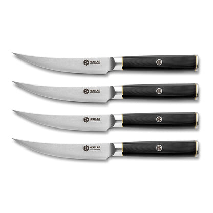 HexClad Espresso 4 Piece Damascus Steel Steak Knife Set, Full Tang | Full Tang Construction, Pakkawood Handle