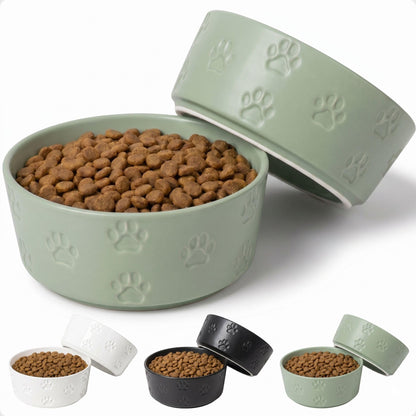 Ceramic Dog Bowl Set of 2 with Anti-Skid Base, 5.5"W x 2"H, 2 Cup Capacity | Thick Ceramic, Dishwasher Safe, Anti-Skid Rubber Base, 2 Cups per Bowl, Ceramic Food and Water Bowls Set of 2 for Small Dogs