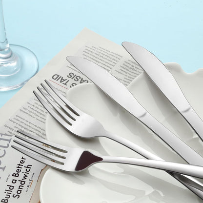24 Pieces Forks and Knives Set, Food Grade Stainless Steel Silverware Set with 12 Knives & 12 Forks, Fork Silverware, Butter Knife, Metal Fork & Dinner Knife, Mirror Polished, Dishwasher Safe
