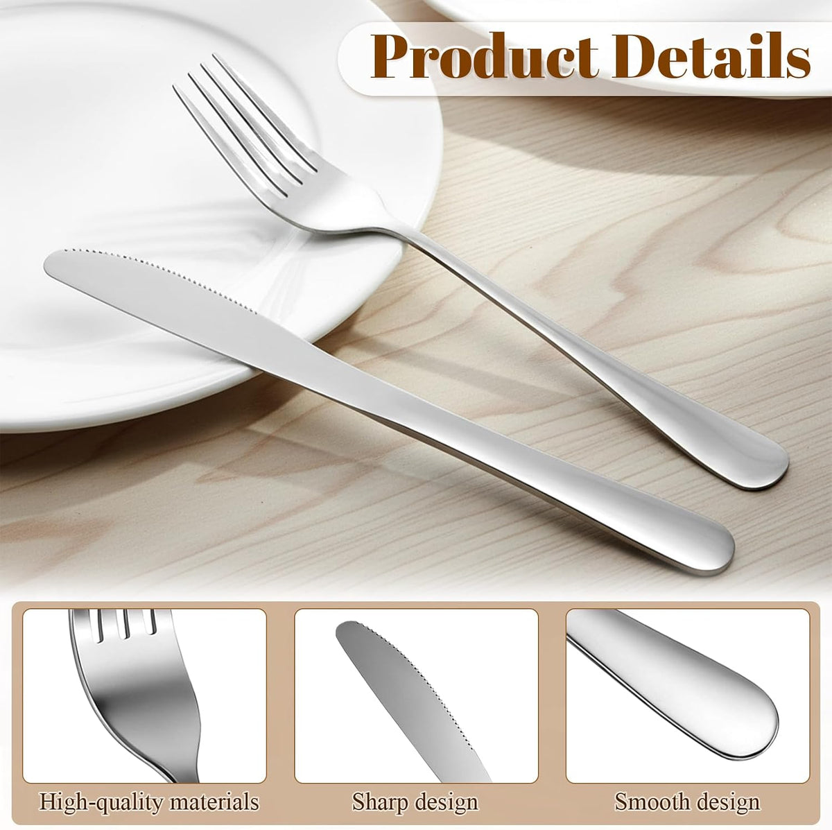 24 Pcs Stainless Steel Silverware Dinner Fork and Knife Set Dinner Forks and Knives Flatware Forks and Knives Set Tableware Cutlery-Set for Home Kitchen Restaurant (8.1X 1 Inch, 8 X 0.8 Inch)