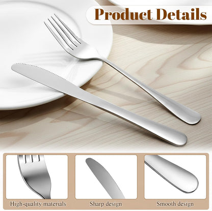 24 Pcs Stainless Steel Silverware Dinner Fork and Knife Set Dinner Forks and Knives Flatware Forks and Knives Set Tableware Cutlery-Set for Home Kitchen Restaurant (8.1X 1 Inch, 8 X 0.8 Inch)