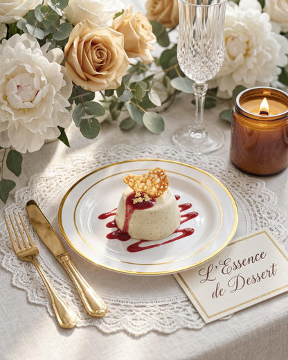 bUCLA 100Pieces Gold Plastic Plates - 6.25inch White with Gold Rim Disposable Salad/Dessert/Appetizer/Small Cake Plates Premium Hard - Ideal for Wedding, Party
