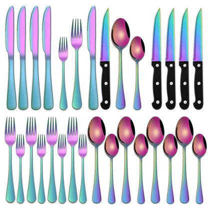 24-Piece Silverware Set with Steak Knives,Flatware Set Service for 4 Person, Food-Grade Stainless Steel Cutlery Set,Includes Knife Spoon And Fork, Mirror Finished Utensil Sets for Home Restaurant