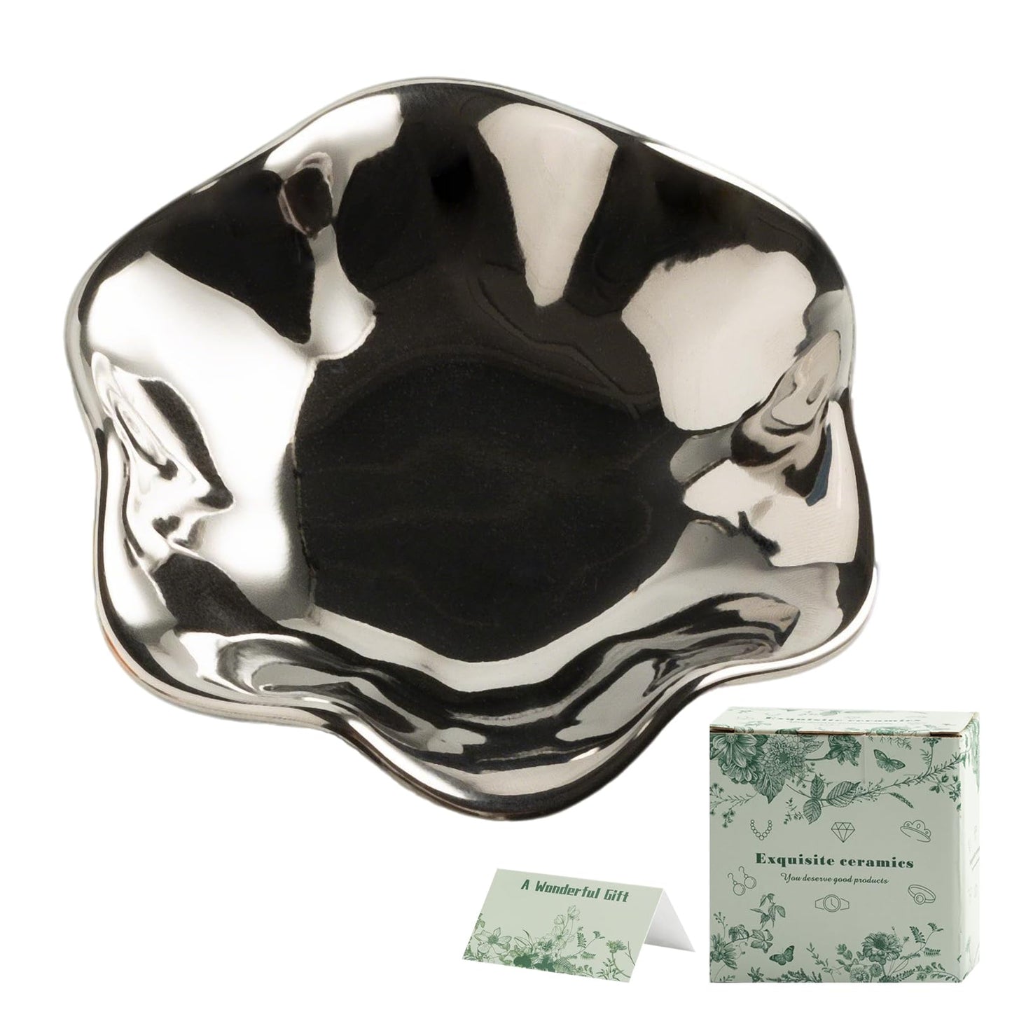BEUNAIZER Jewelry Dish Tray, Ring Dish, Ceramic Trinket Tray, Key Bowl | Decorative plate style keeps earrings, necklaces and small items easy to see, suited for friends, daughters and mothers.