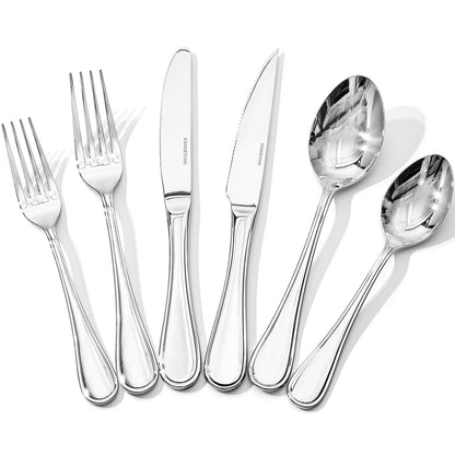 18/10 Stainless Steel Silverware Set for 8, 40 Piece Teardrop Flatware Set | KINGSTONE Heavy Cutlery Set, Mirror Polished Knives Forks and Spoons Utensils, Dishwasher Safe for Home Kitchen Wedding