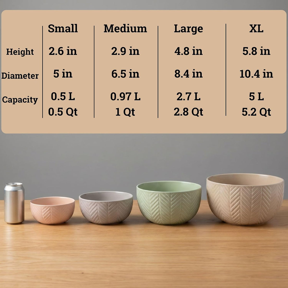 Ceramic Mixing Bowls Set of 4 pcs, Colorful Nesting Bowls 5, 3, 1, 0.5 Qt | Thick, Durable, Scratch Resistant Ceramic, Nesting Set of 4, Dishwasher, Freezer, Microwave, and Oven Safe, Wide Stable Base