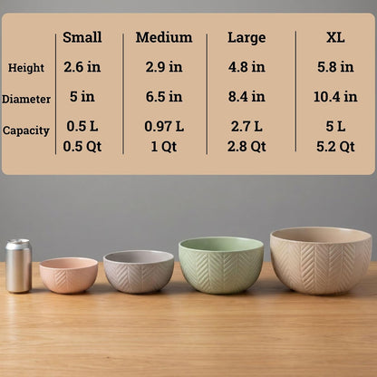 Ceramic Mixing Bowls Set of 4 pcs, Colorful Nesting Bowls 5, 3, 1, 0.5 Qt | Thick, Durable, Scratch Resistant Ceramic, Nesting Set of 4, Dishwasher, Freezer, Microwave, and Oven Safe, Wide Stable Base