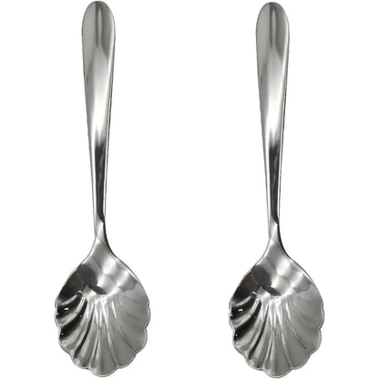 2-Piece Vintage Shell-Shaped Spoons, 4.96-inch 18/10 Stainless Steel Cutlery for Afternoon Tea & Dessert, Shell Shape, Baby, 4.96In, No Warning Applicable, Tableware, Two Piece Set