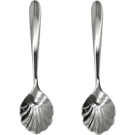 2-Piece Vintage Shell-Shaped Spoons, 4.96-inch 18/10 Stainless Steel Cutlery for Afternoon Tea & Dessert, Shell Shape, Baby, 4.96In, No Warning Applicable, Tableware, Two Piece Set