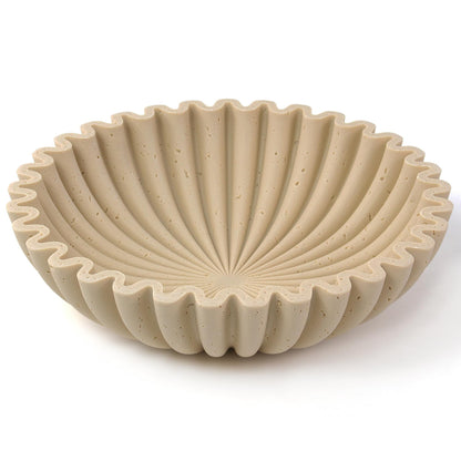 Large Decorative Bowl, Modern Handicraft Bowls for Home Decor, Fruit Bowl for Kitchen Counter, Ruffle Decor, Stylish Key Bowl for Entry Table, Artificial Stone Beige