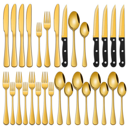 24-Piece Silverware Set with Steak Knives,Flatware Set Service for 4 Person, Food-Grade Stainless Steel Cutlery Set,Includes Knife Spoon And Fork, Mirror Finished Utensil Sets for Home Restaurant