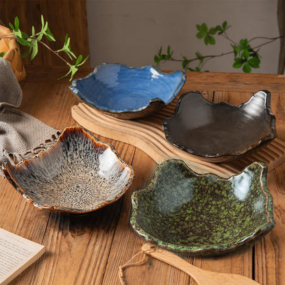 8" Small Ceramic Decorative Bowl 1 Pice – Irregular Rim Reactive Glaze Candy Bowl, Berry Bowl, Entryway Catchall, Japanese Style Fruit Dish for Tabletop or Home Decor (Green Reactive Glaze)