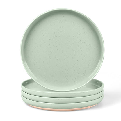 LIANYU Dinner Plates Set of 4, 10.5 Inch Stoneware Plate for Kitchen Dining, Large & Round Ceramic Salad Dishes Set, Microwave, Oven & Dishwasher Safe, Scratch Resistant, Stackable, Snowy White