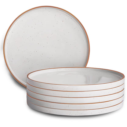 Mora Ceramic Flat Dinner Plates Set of 6, 10.5 in High Edge Dish Set - Microwave, Oven, and Dishwasher Safe, Scratch Resistant, Modern Dinnerware- Kitchen Porcelain Serving Dishes - Assorted Neutrals