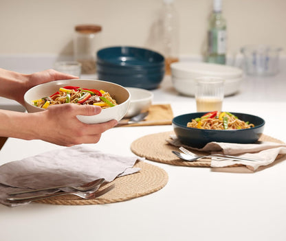 KooK Pasta Bowl, Salad Bowls, Bowls, Serving Bowls, Soup, Ceramic, Large Capacity, Microwave & Dishwasher Safe, Set of 4, 40 Oz, (White)