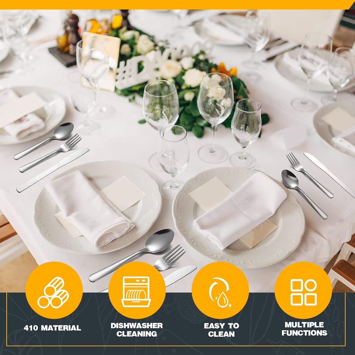 BBTO 100 Pcs Silverware Set for 33 Stainless Steel Flatware kit Mirror Polished Kitchen Utensils Cutlery Set with Square Edge Include 33 Spoon and Knife 34 Fork Tableware for Home, Dishwasher Safe