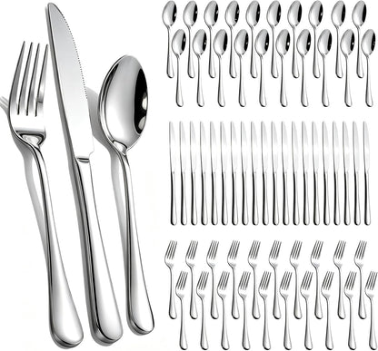 60-Piece Silverware Set for 20 - Stainless Steel Flatware Cutlery Set, Mirror Polished Flatware Set Include Forks Spoons Knives for Home Wedding Restaurant, Dishwasher Safe, Silver, 60 PCS