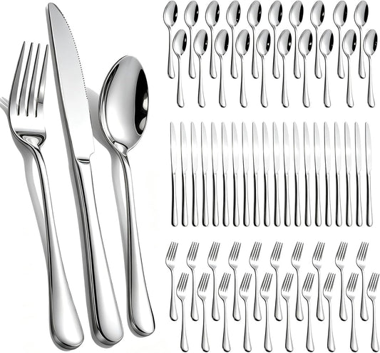 60-Piece Silverware Set for 20 - Stainless Steel Flatware Cutlery Set, Mirror Polished Flatware Set Include Forks Spoons Knives for Home Wedding Restaurant, Dishwasher Safe, Silver, 60 PCS