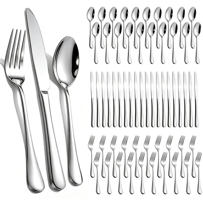 60-Piece Silverware Set for 20 - Stainless Steel Flatware Cutlery Set, Mirror Polished Flatware Set Include Forks Spoons Knives for Home Wedding Restaurant, Dishwasher Safe, Silver, 60 PCS
