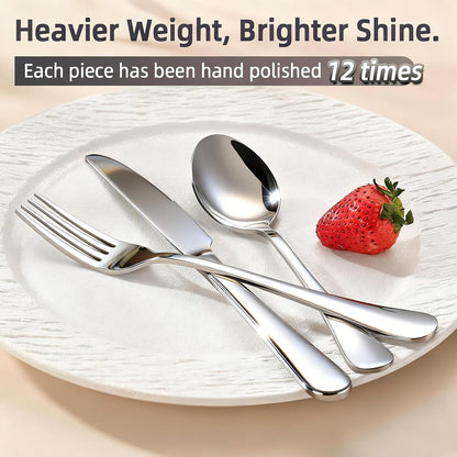 60 Piece Bulk Silverware Set for 20, Stainless Steel Heavy Forks Spoons and Knives Set, Mirror Finish Flatware Dishwasher Safe for Family Picnics Daily Gatherings