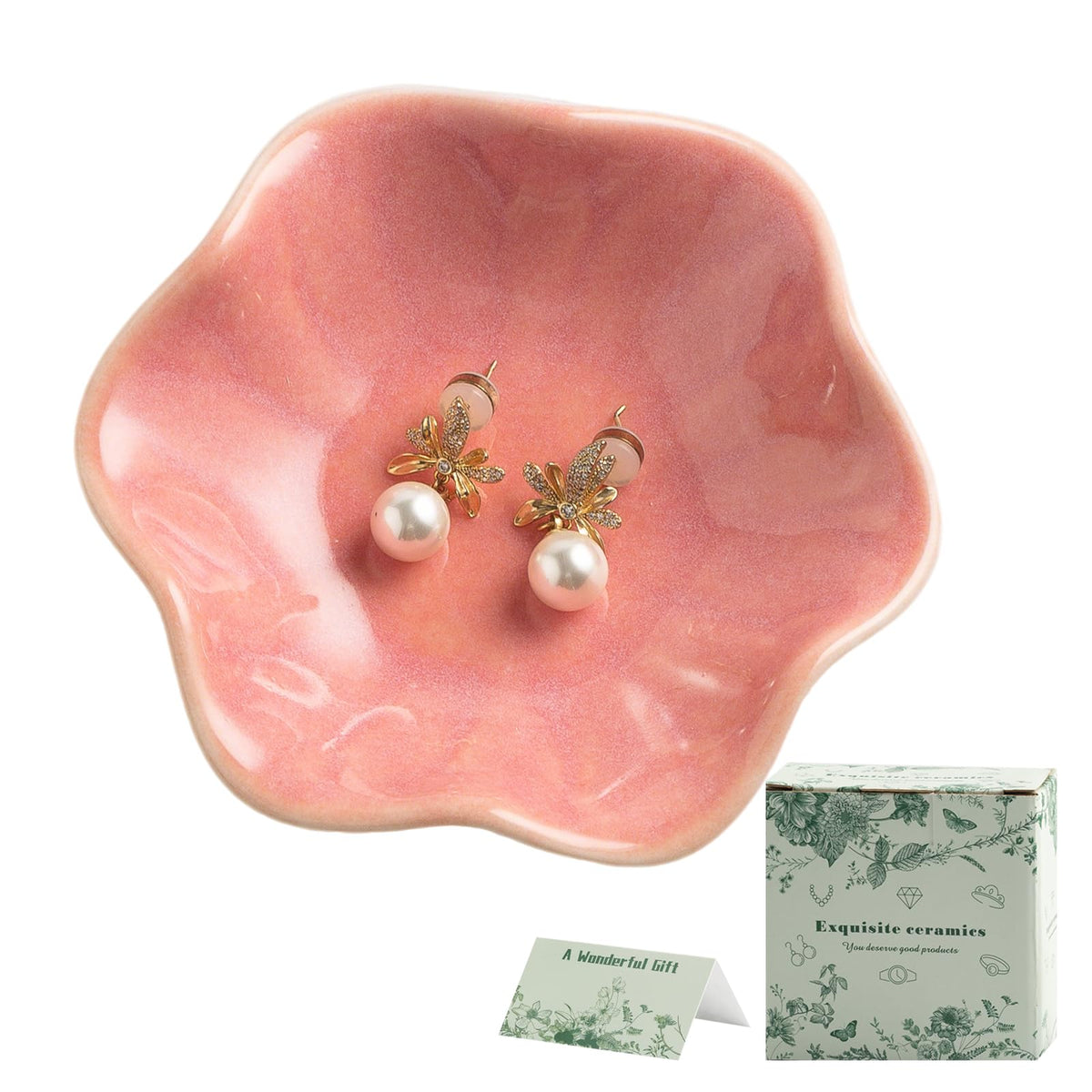 BEUNAIZER Jewelry Dish Tray, Ring Dish, Ceramic Trinket Tray, Key Bowl | Decorative plate style keeps earrings, necklaces and small items easy to see, suited for friends, daughters and mothers.